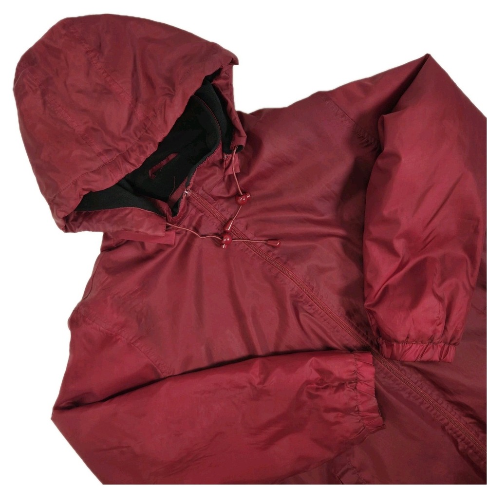 Totes Rain Jacket Mens Burgundy Fleece Lined Windbreaker Removable Hood Size XL